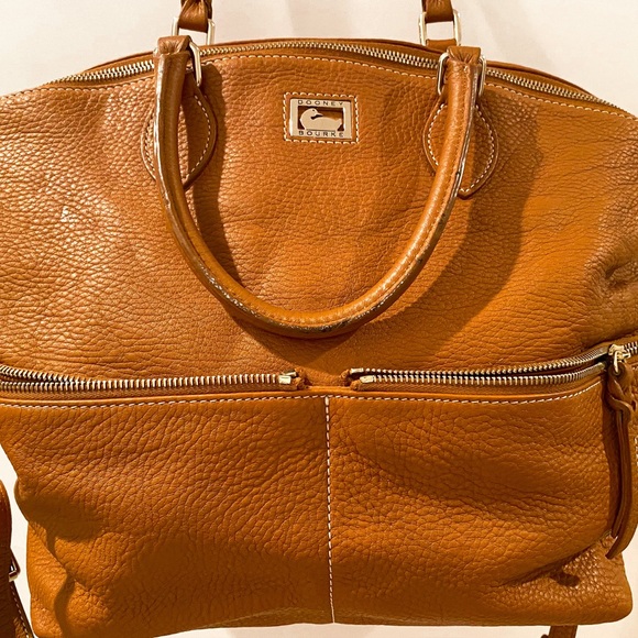 DOONEY & BOURKE Brown Italian Leather Satchel Tote Bag with Gold Hardware - Picture 5 of 16